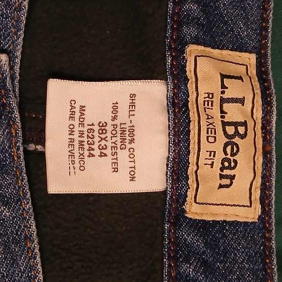 L.L. Bean Relaxed Fit Mens 38x34 Blue Fleece Lined Jeans (0588A2) - Picture 6 of 9